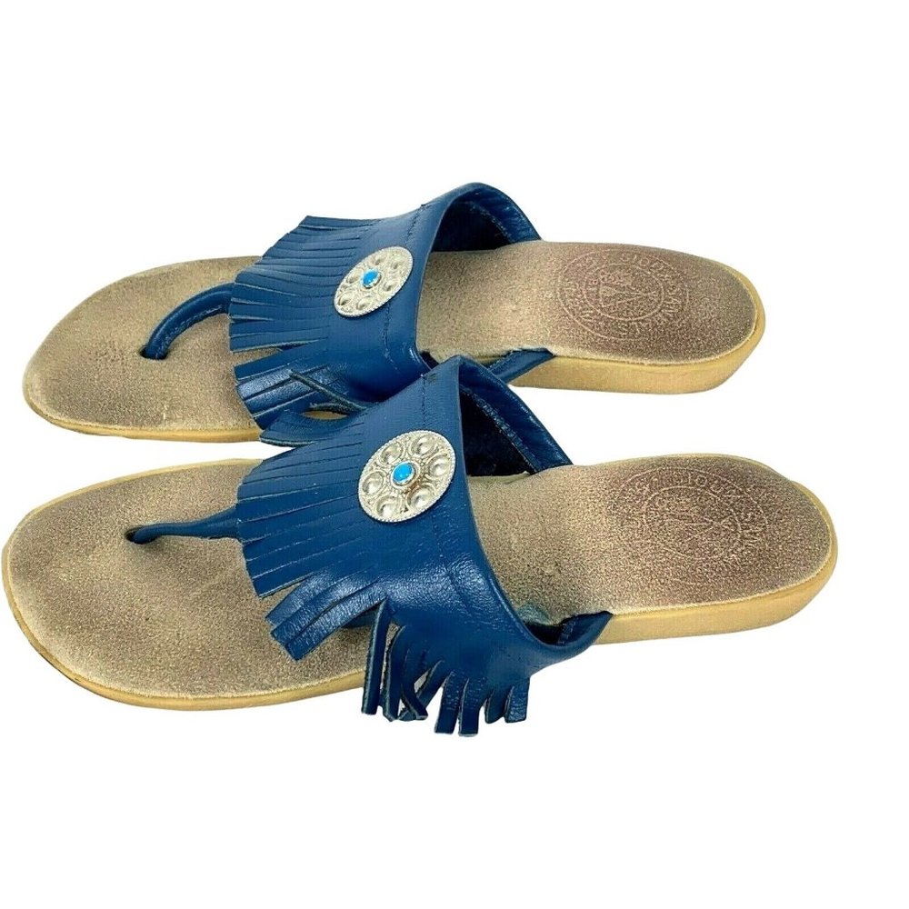 Sioux Sandals by Tru Stitch Fringe size 7 Womens Blue Leather Native American